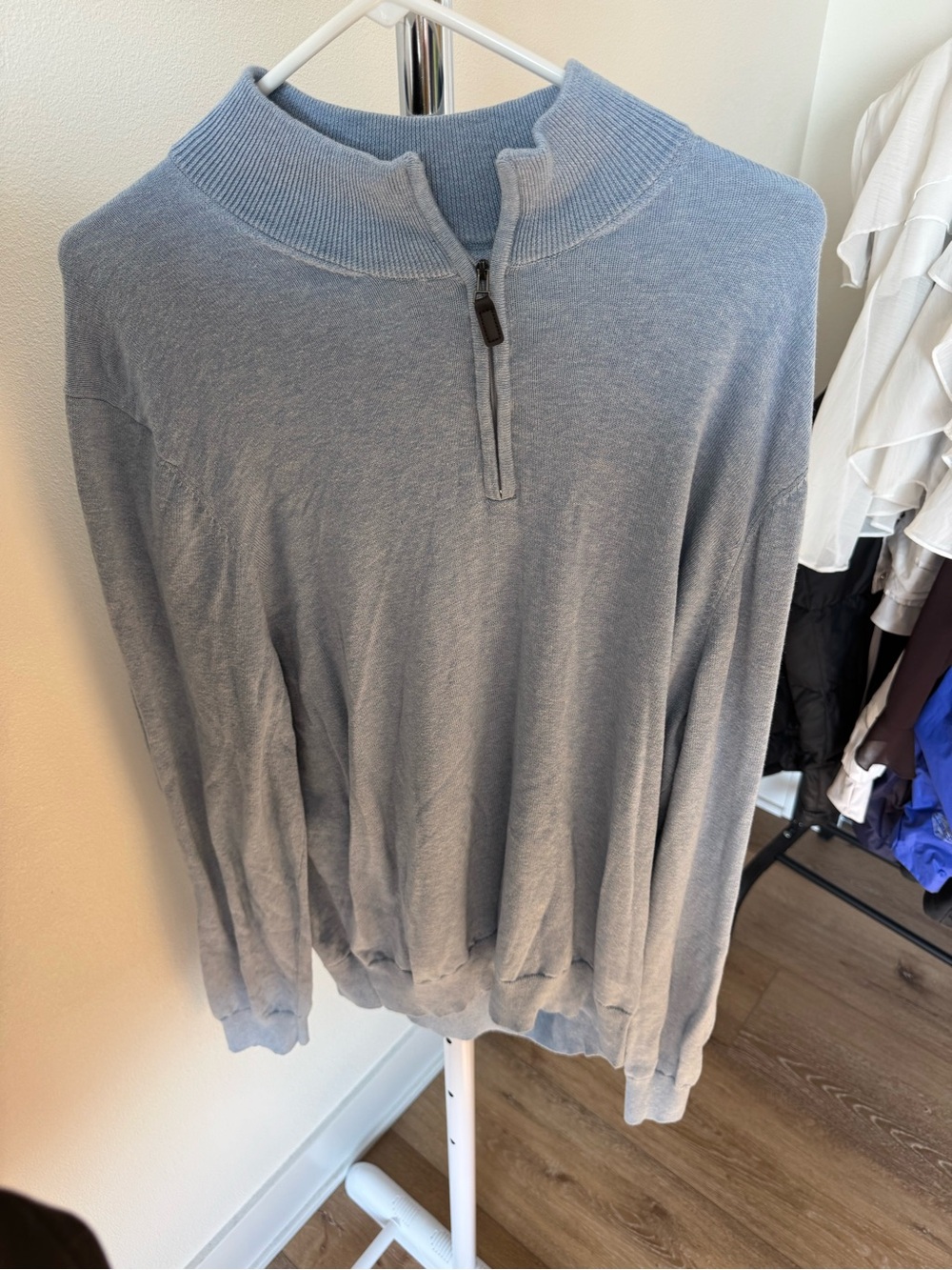 Joseph Abboud Mens Light Blue Quarter Zip Sweater Pima Cotton Size XL Modern Fit
